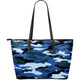 Blue Camouflage Leather Large Tote Bag Christmas Birthday Gift