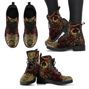 Owl - Red Yellow Handcrafted Women's Vegan-Friendly Leather Boots