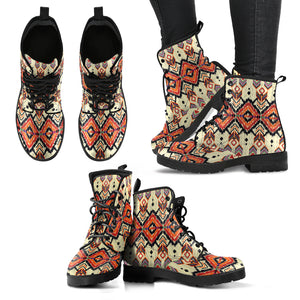 Native Orange Pattern Handcrafted Women's Vegan-Friendly Leather Boots