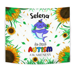 Tapestry Personalized Wall Decoration - Autism Awareness Shark Sunflower