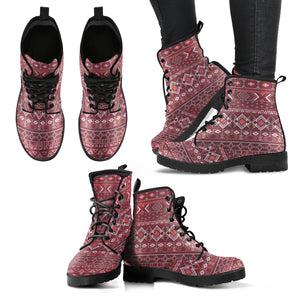 Native American Red and Pink Handcrafted Women's Vegan-Friendly Leather Boots