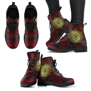 Sun and Moon Red Black Handcrafted Women's Booties Vegan-Friendly Leather Boots