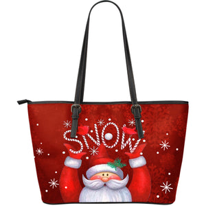 Christmas Santa Snowman Large Leather Tote Bag