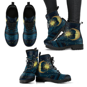 Sun and Moon Blue and Black Handcrafted Women's Vegan-Friendly Leather Boots