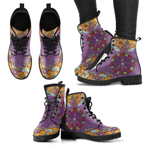 Purple Paisley Mandala Handcrafted Women's Boots Vegan-Friendly Leather Booties