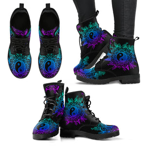 Yin Yang Colorful Lotus Handcrafted Women's Vegan-Friendly Leather Boots