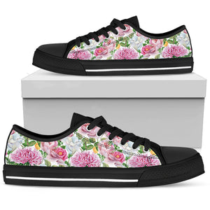 Watercolor Floral Women's Low Top Shoes Black