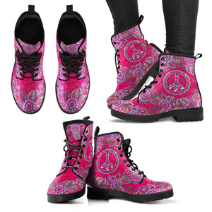 Pink Peace Mandala Handcrafted Women's Vegan-Friendly Leather Boots