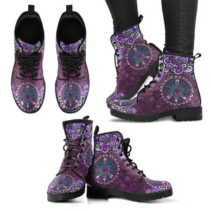 Purple Peace Mandala Handcrafted Women's Boots Vegan-Friendly Leather Booties
