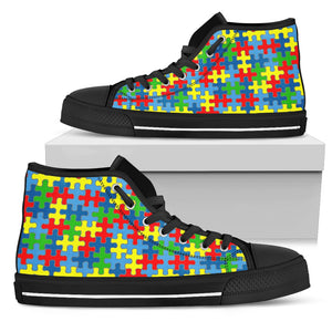 Autism Awareness Handcrafted Women's Black Sole High Top Shoes