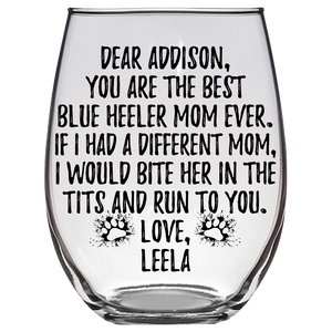 Addison Leela Blue Heeler Stemless Wine Glass