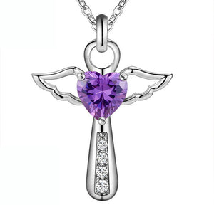 Jesus Cross Love Angel Heart Wing Silver Pendant Necklace - Freedom Look