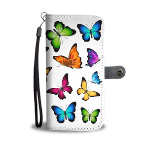 Colorful Butterflies White Bg Phone Wallet Case