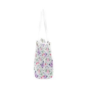 Butterflies With Roses And Cherries Leather Tote Bag - Freedom Look