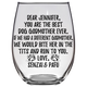 Jennifer Senzai & Pafu Dog Godmother Stemless Wine Glass