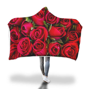 Red Roses Flowers Hooded Blanket