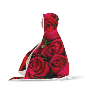 Red Roses Flowers Hooded Blanket
