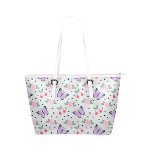 Butterflies With Roses And Cherries Leather Tote Bag - Freedom Look