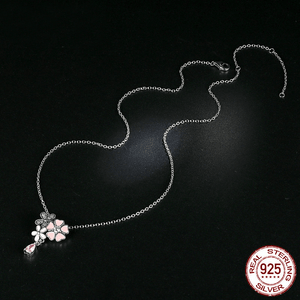 925 Sterling Silver Pink Flower Necklace - Freedom Look