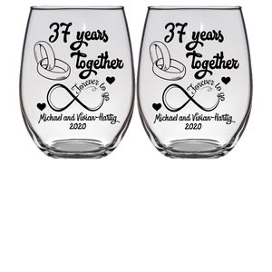 FTG - 37th Anniversary Stemless Wine Glass (Michael and Vivian Hartig 2020) - Set of 2 (Laser Etched) - Clear