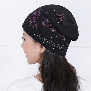 Autumn And Winter Beanie Hat with Butterfly Diamonds - Freedom Look