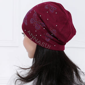 Autumn And Winter Beanie Hat with Butterfly Diamonds - Freedom Look