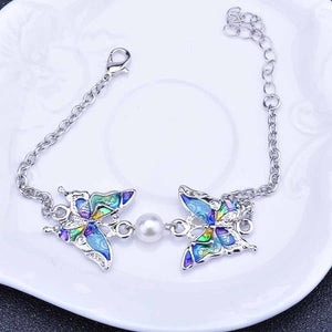 Silver & Multi Color Charm Pearl Butterfly Bracelet