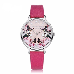 Modern Leather Flower & Butterfly Wrist Watch - Freedom Look