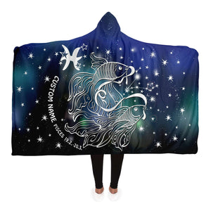 Personalized Pisces Horoscope Zodiac Star Sign Hooded Blanket