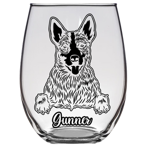 Gunner - Blue Heeler Dog Stemless Wine Glass