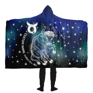 Personalized Taurus Horoscope Zodiac Star Sign Hooded Blanket