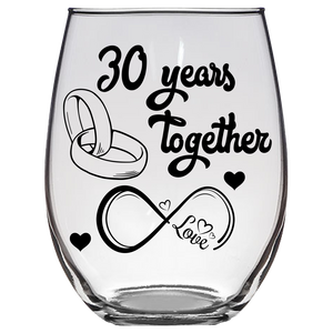 LOVE 30 Years Together Wine Glass