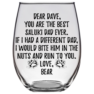 Dave Bear - Saluki Dad Stemless Wine Glass