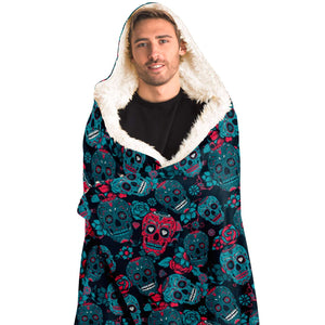 Sugar Skull Pattern Hooded Blanket