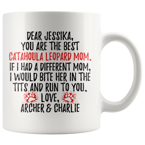 Personalized Catahoula Leopard Dog Archer & Charlie Mom Jessika Coffee Mug (11 oz)