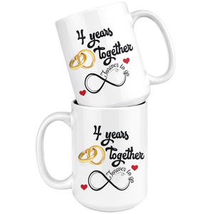 4th Wedding Anniversary Gift For Him And Her, 4th Anniversary Mug For Husband & Wife, Married 4 Years, 4 Years Together, 4 Years With Her (15 oz )