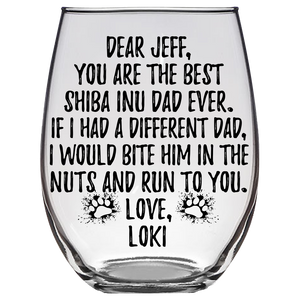 Shiba Inu Dog Dad Jeff Loki Stemless Wine Glass