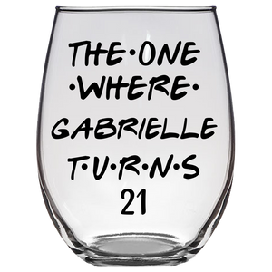Gabrielle Turns 21 Years F1 Stemless Wine Glass - Laser Etched - Clear