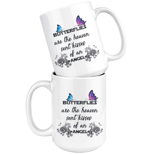 Butterfly Coffee Mug, Butterfly Lovers, Heaven Sent Kisses, Angel Kisses, Positive Message Mug, Butterflies Are The Heaven, Butterfly Cup (15 oz)