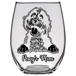 Percy's Mom Bernedoodle Stemless Wine Glass