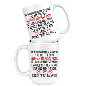 Personalized German shepherd Dog Rocky Balboa Mom Suzanwe Coffee Mug (15 oz)