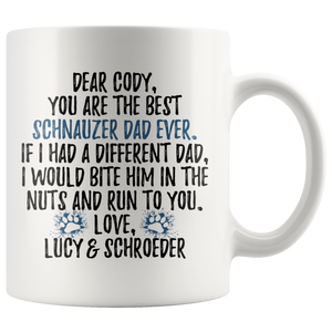 Personalized Schnauzer Dog Lucy & Schroeder Dad Cody Coffee Mug (11 oz)
