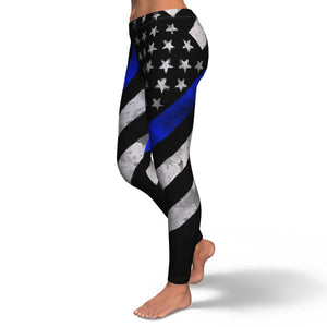 Police Support Blue USA Flag Leggings