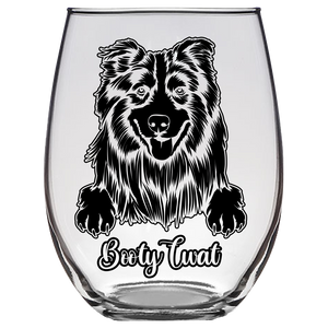BootyTwat Australian Shepherd Dog Stemless Wine Glass