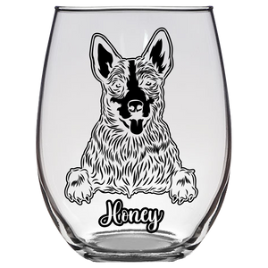 Honey - Blue Heeler Dog Stemless Wine Glass