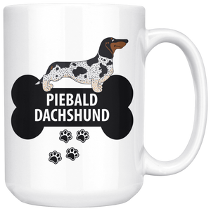 Piebald Dachshund Mug - Piebald Dachshund Ornament - Wiener Dog Dad Mom Mug With Bone And Paws - Great Gift For Daschund Owner - 15 oz