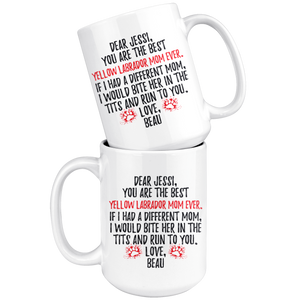 Personalized Yellow Labrador Dog Beau Mom Jessi Coffee Mug (15 oz)