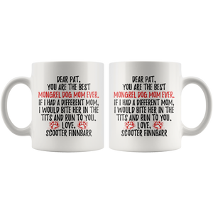 Personalized Mongrel Dog Scooter Finnbarr Mom Pat Coffee Mug (11 oz)