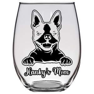 Hanky's Mom - Boston Terrier Dog Mom Stemless Wine Glass