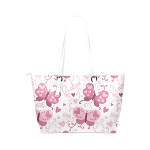 Pink Love Butterflies Leather Tote Bag - Freedom Look